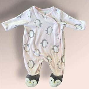 New Pink Penguin Footed One-Piece for Babies